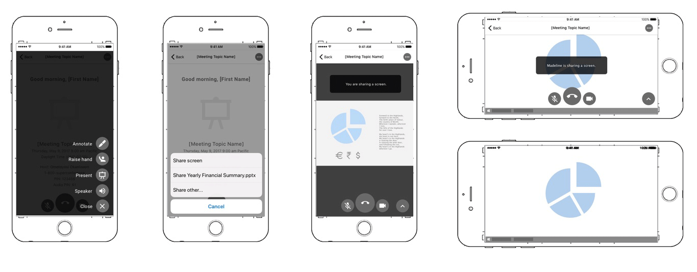 User selects Present and begins screen sharing.